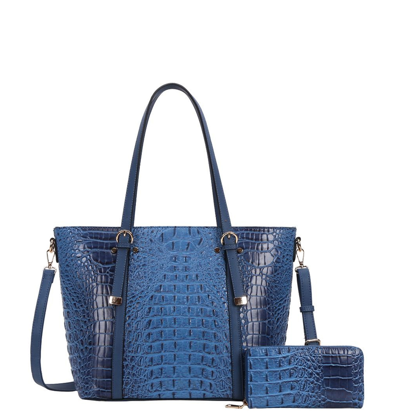 Genuine Leather Croc Embossed Satchel Handbag - Dark Blue – Made In It –  DumasvilleBoutique