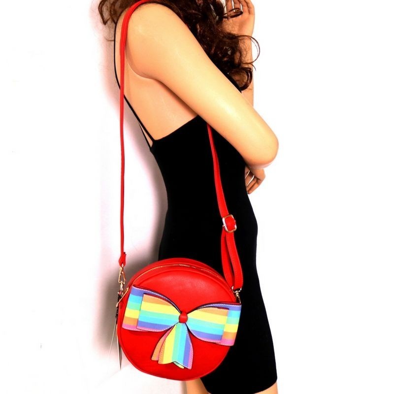 Multi-colored Striped Bow Accent Round Shoulder Bag MH-ZJ8073 &gt; Messenger Bags ,Cross Body ...