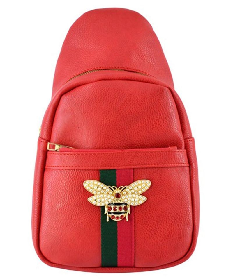 Gucci Broadway Pearly Bee Shoulder Bag Embellished Leather Mini Red  230474149