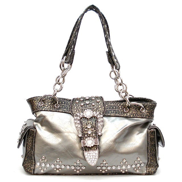 Stylish Western Bling Purse with Purple Rhinestone Belt Buckle Cross