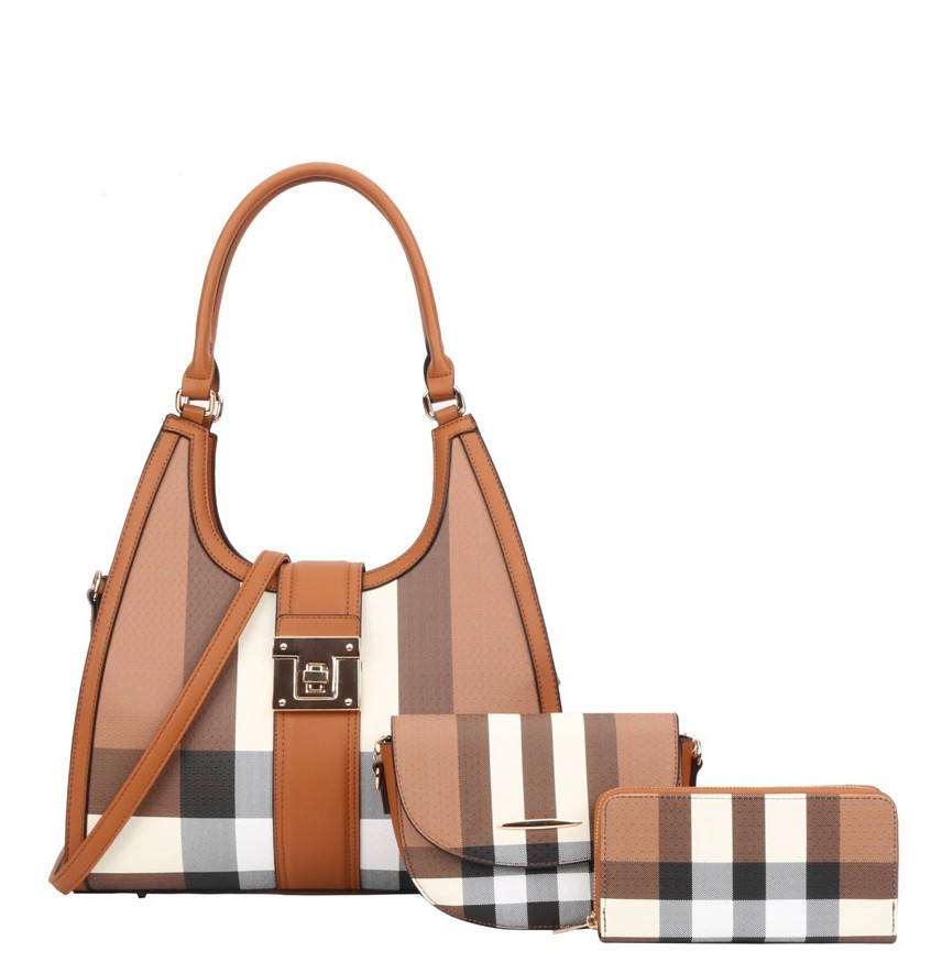 3 IN 1 Curve Monogram Plaid Tote Bag + Crossbody + Wallet > Shoulder ...