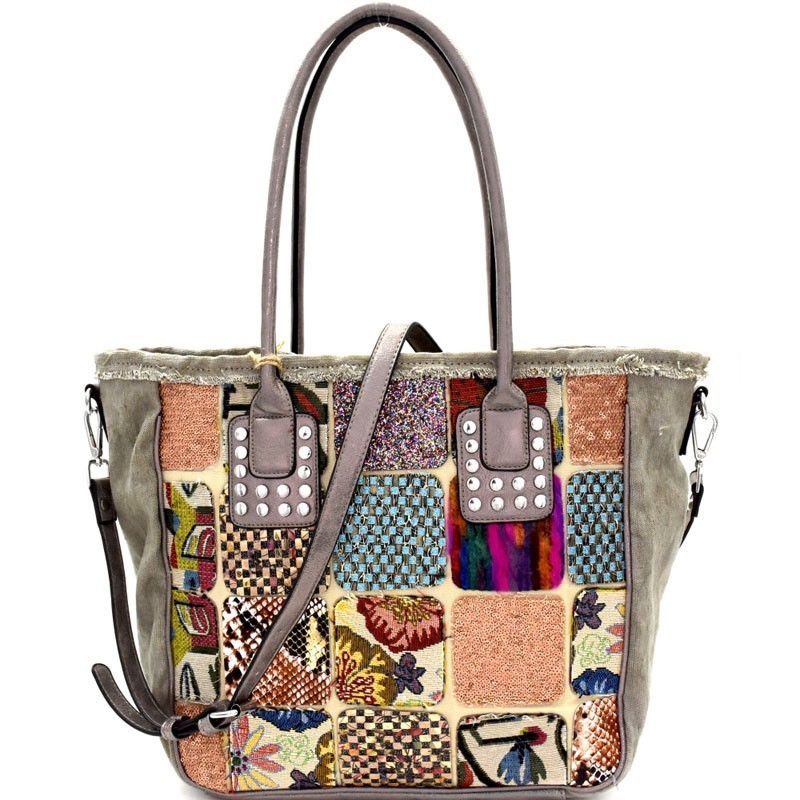 Multi-Colored Vintage Patchwork 2-Way Tote MH-CJF060 &gt; Fashion Handbags &gt; Mezon Handbags