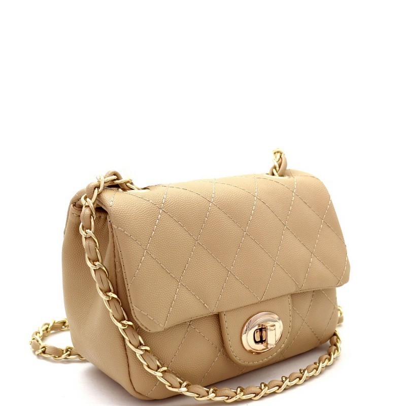 Quilted Twist Lock Flap Square Bag, Chain Strap Crossbody Bag, Women's  Shoulder Purse For Phone