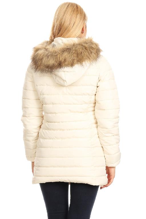 Solid Fitted Waterproof jacket With Fur Trim By Nina Rossi 