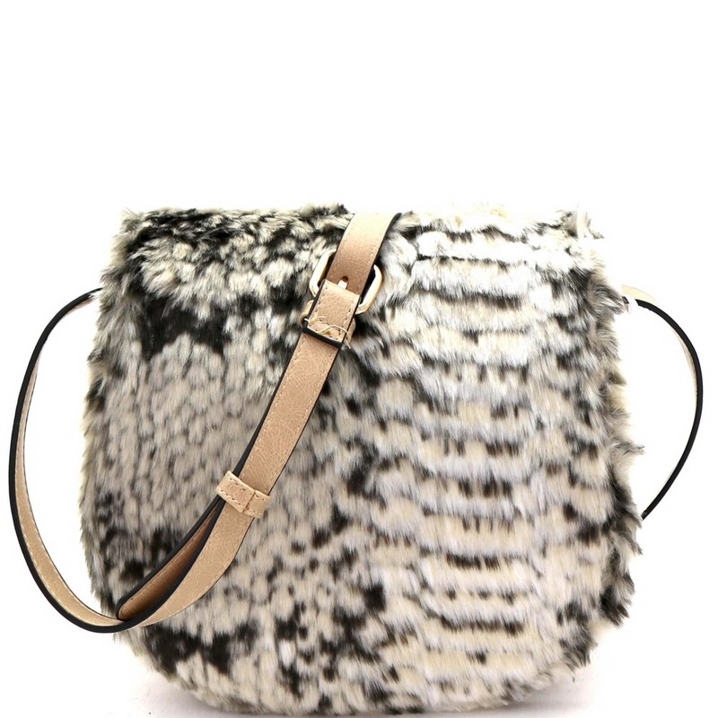 ANIMAL PRINT FAUX FUR CROSSBODY BAG