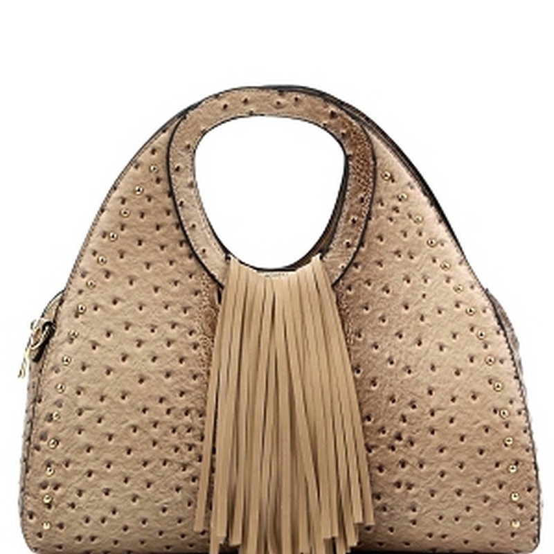 Ostrich skin handbag in Camel color – Lotus Gallery