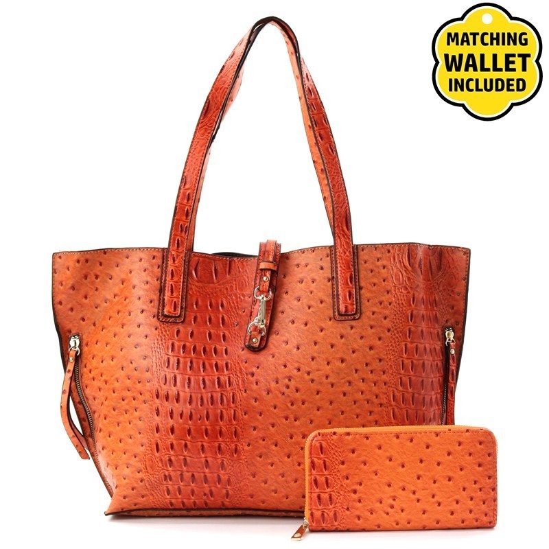 2 In 1 OSTRICH TOTE SET WITH WALLET on sale > Fashion Handbags > Mezon  Handbags