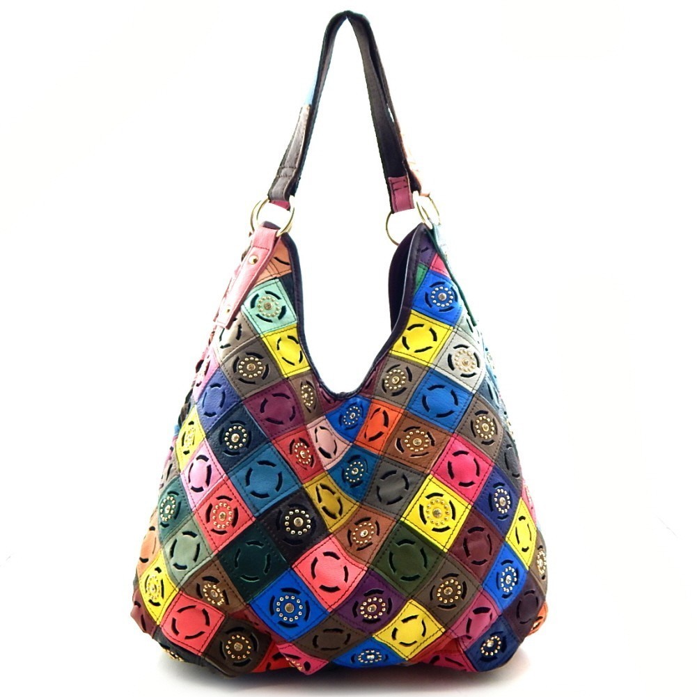 Laser-cut Multi-colored Genuine Leather Hobo &gt; Genuine Leather &gt; Mezon Handbags