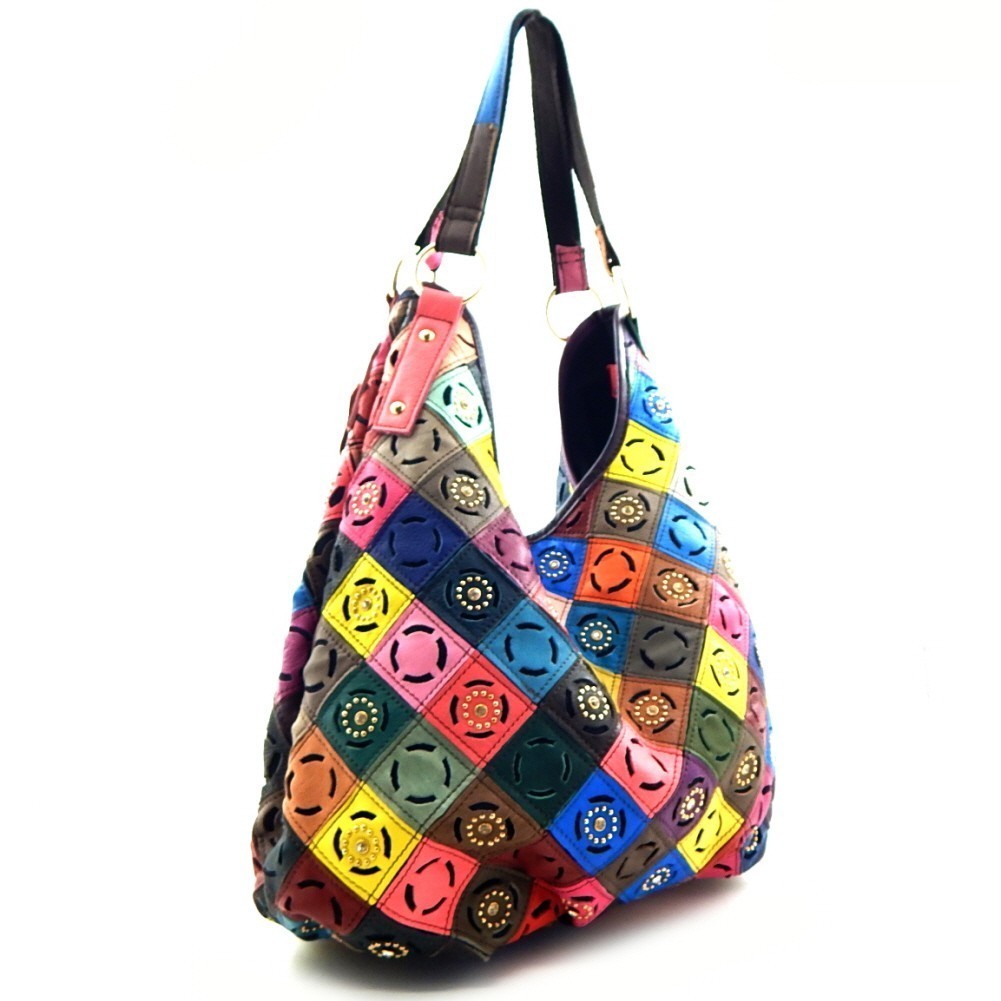 Laser-cut Multi-colored Genuine Leather Hobo &gt; Genuine Leather &gt; Mezon Handbags