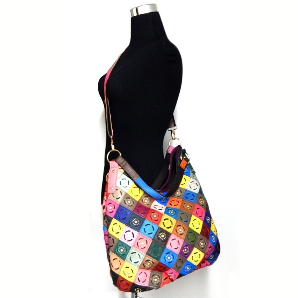 Laser-cut Multi-colored Genuine Leather Hobo &gt; Genuine Leather &gt; Mezon Handbags