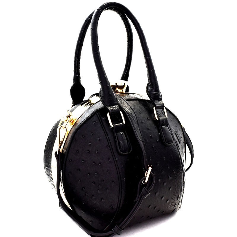 Ostrich Embossed Jewel-Top Round Satchel MH-61956 > Boutique