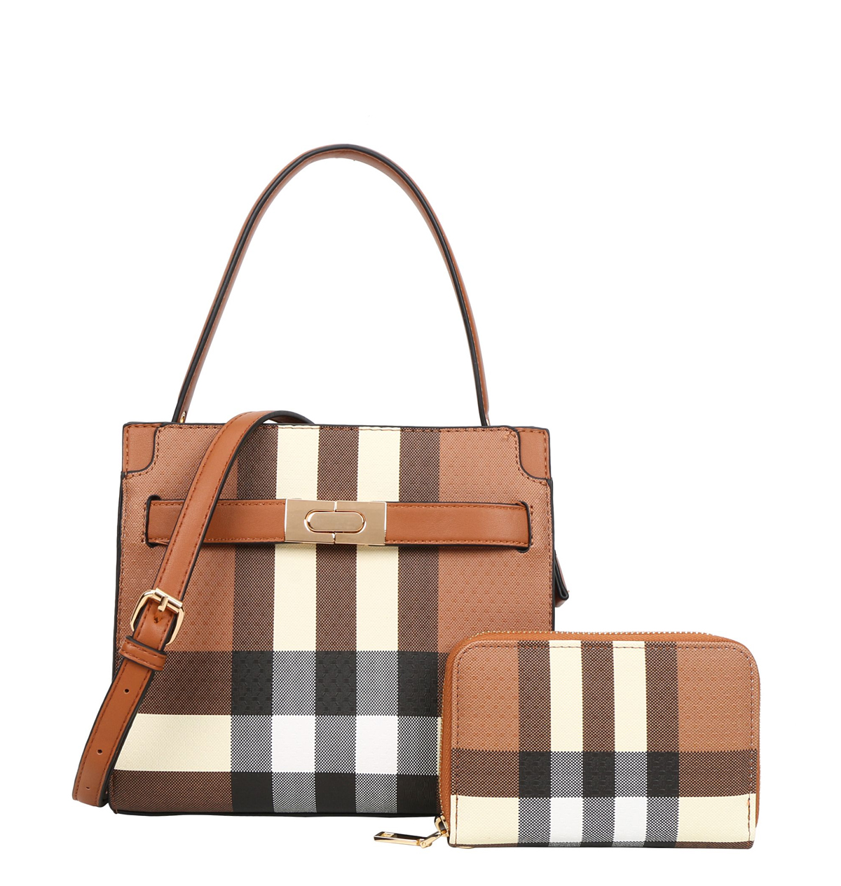 Check Pouch & Tote Bag Set - Brown Check