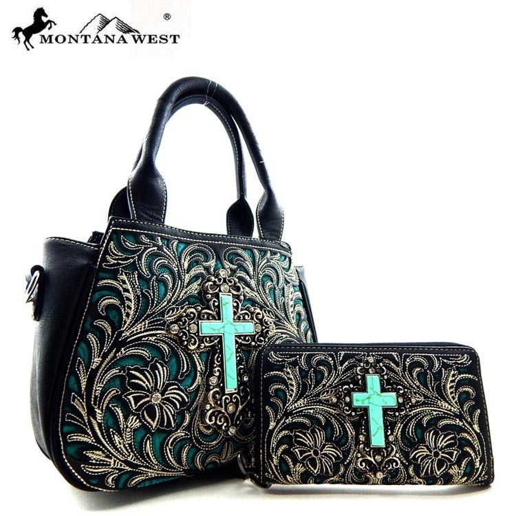 Montana West Turquoise Cross Satchel Combo Set &gt; Boutique Handbags &gt; Mezon Handbags