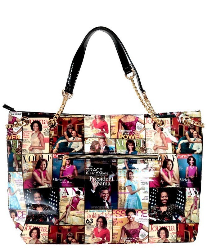 喜ばれる誕生日プレゼント Collage Cover Magazine Glossy Michelle Envelope + Bag Satchel  Printed Obama ビジネスリュック - mgahop.com.br