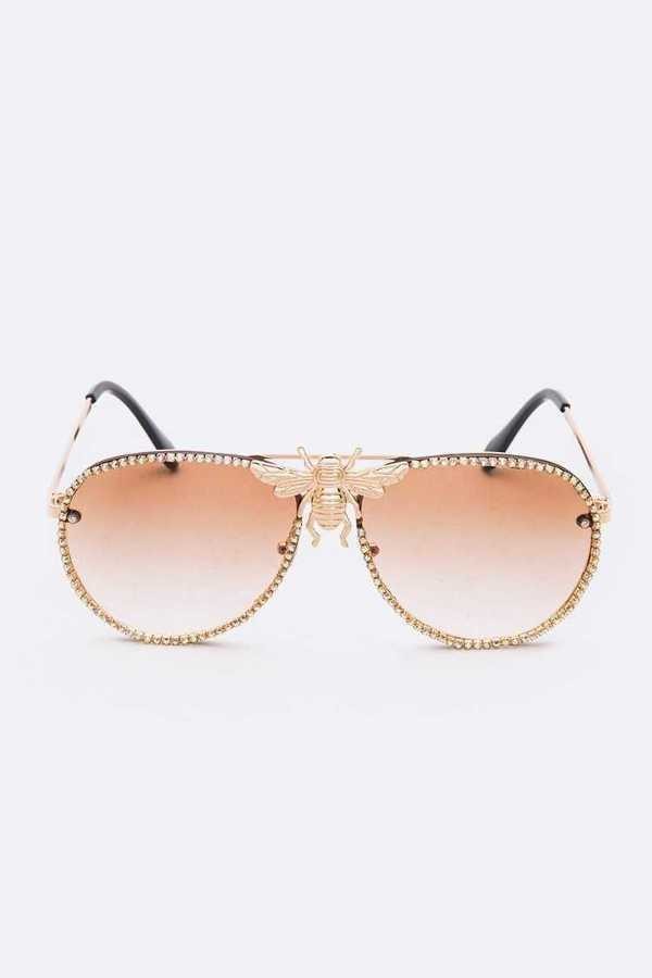 Rhinestones Aviator Bee Accent Gradient Sunglasses NG-AS561 > Urban  Sunglasses > Mezon Handbags