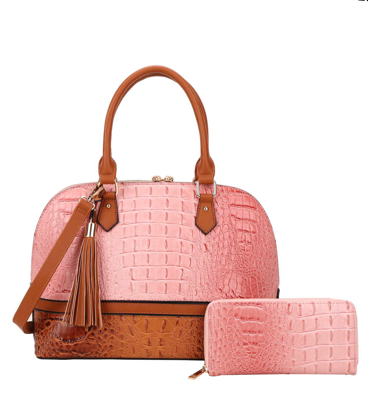 2-in-1 Crocodile Skin Dome Satchel Wallet Set > Fashion Handbags > Mezon  Handbags