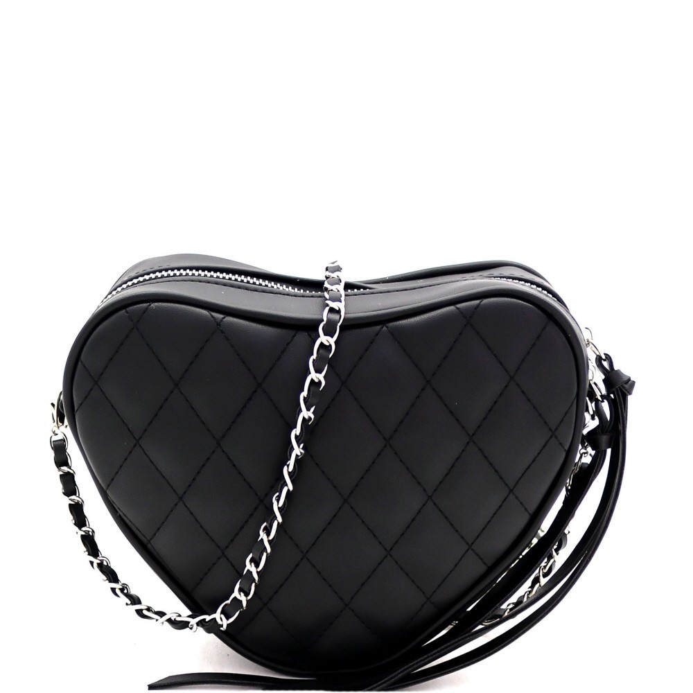 Quilted Heart Crossbody Bag - Black