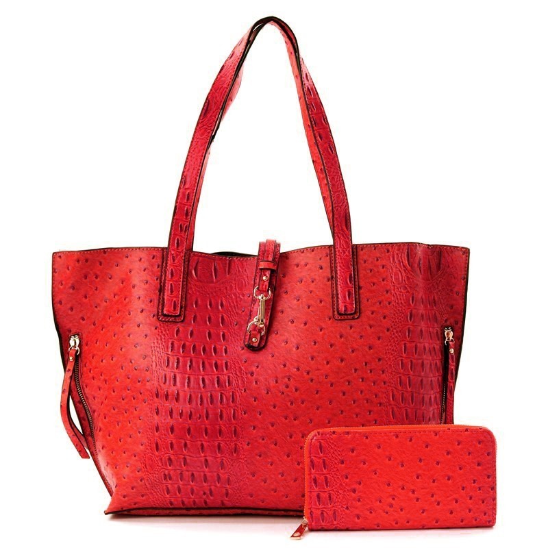 red ostrich handbag