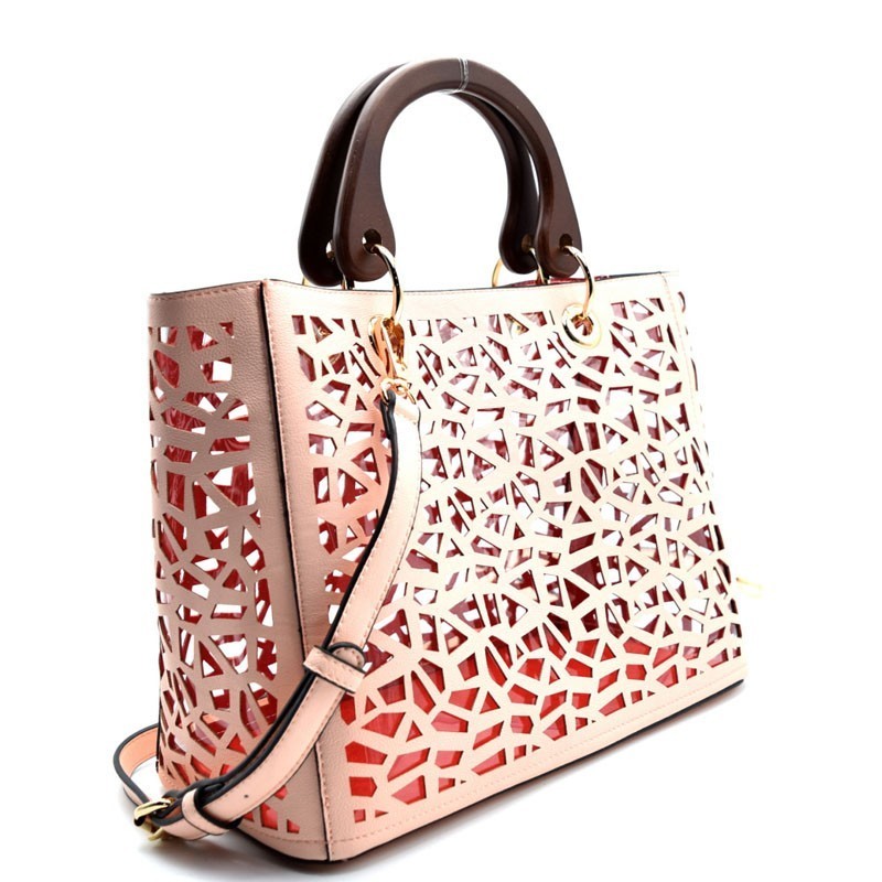 Leather Tote Bags, White Wood Cut Out Tote