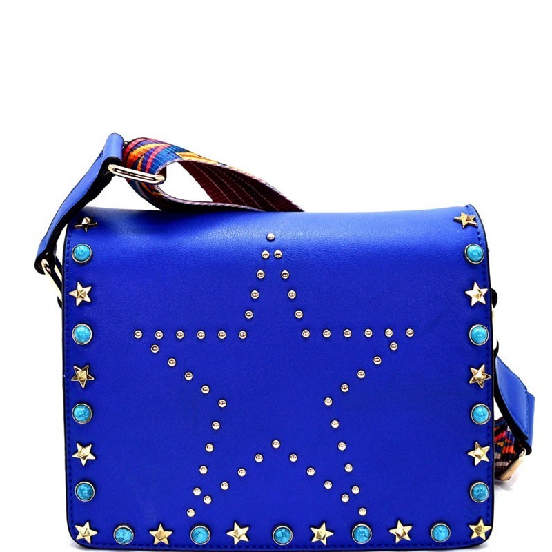 SD6079-LP Studded Star Accent Shoulder Bag with Tribal Aztec Strap >  Messenger Bags ,Cross Body > Mezon Handbags