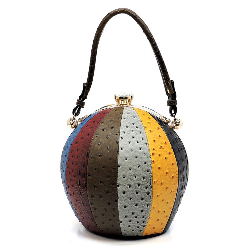 MULTI-COLORED OSTRICH PATCHWORK BALL-SHAPED LW2038A &gt; Boutique Handbags &gt; Mezon Handbags