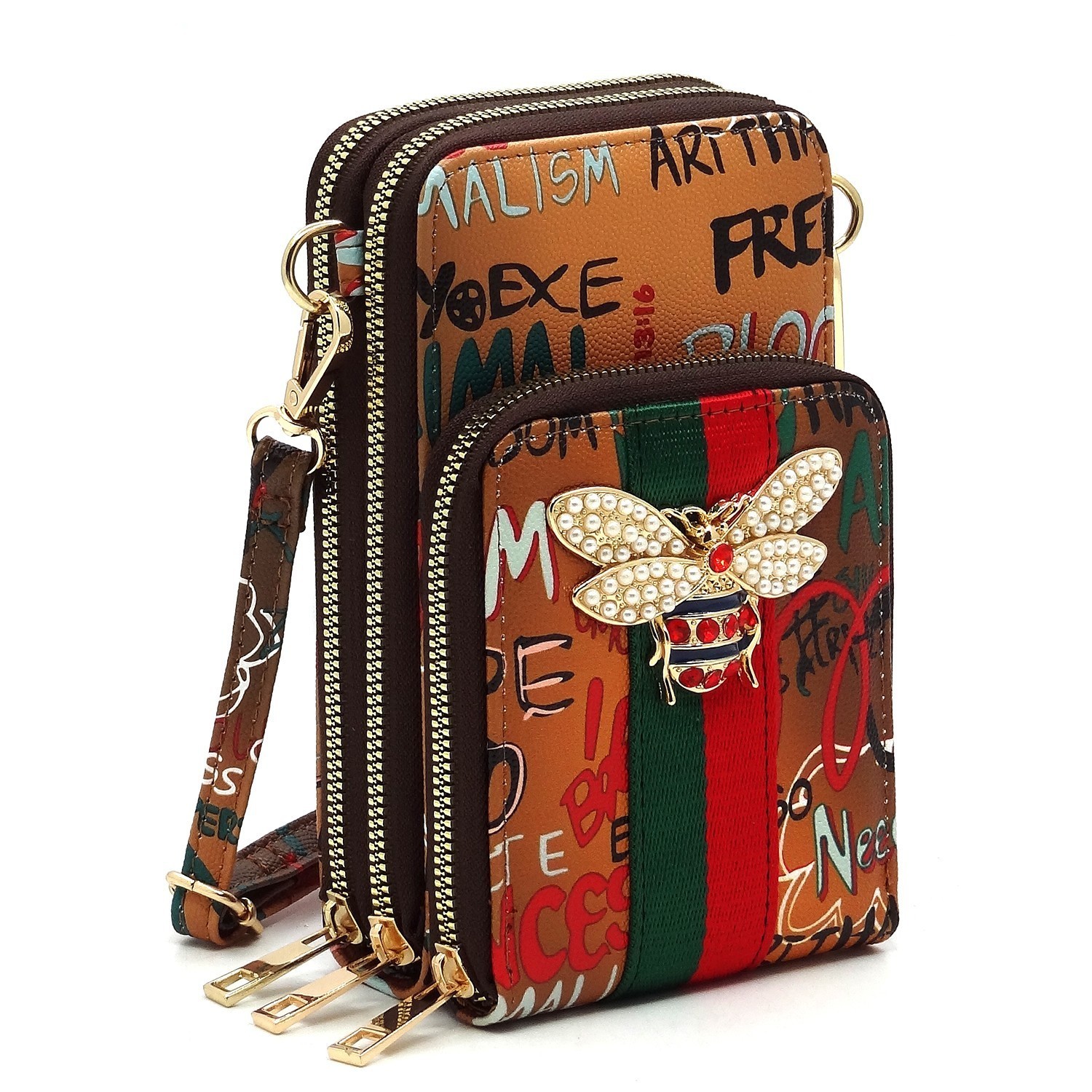 Swagger Multi Graffiti Queen Bee Stripe Cell Phone Purse