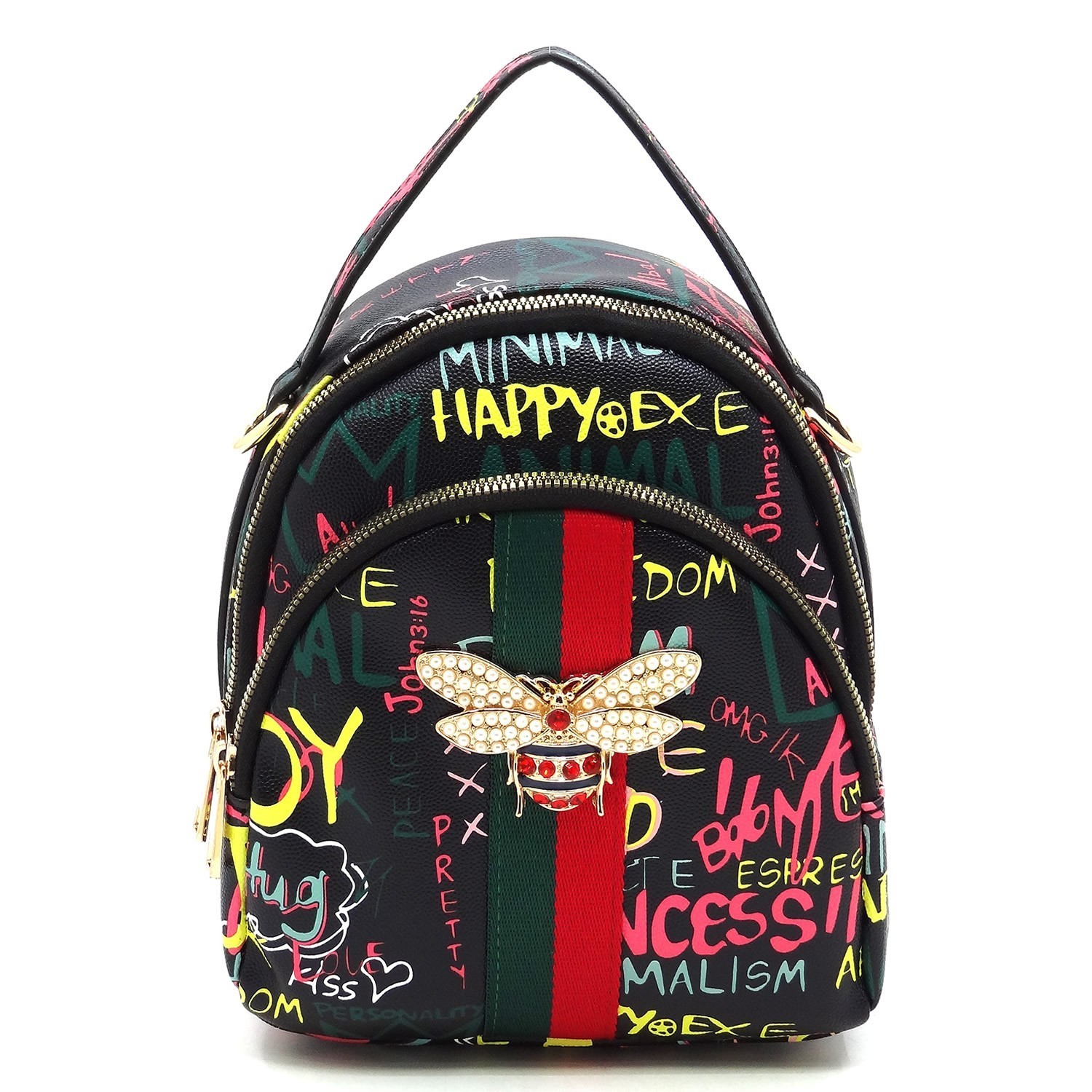 Convertible Graffiti Queen Bee Stripe Backpack Satchel HF-GP2751B ...