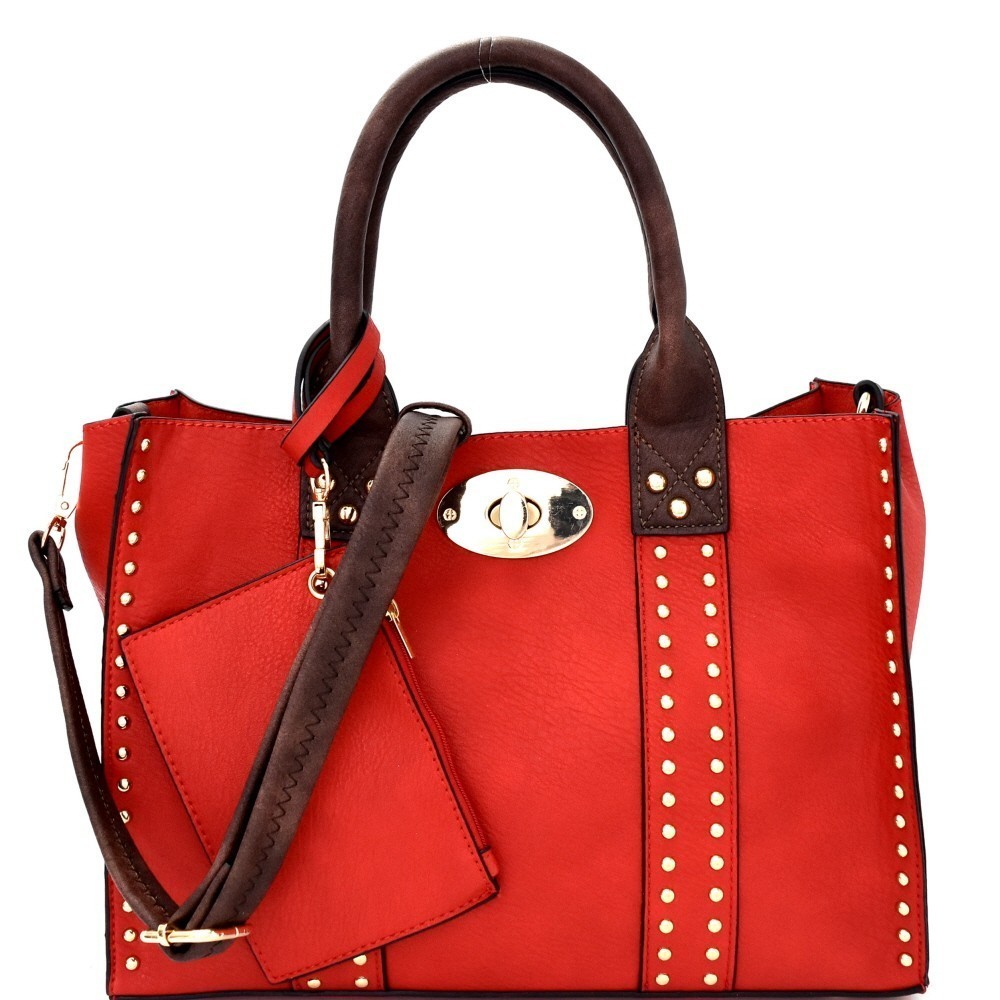60345B Turn-Lock Studded Leather Like Bag In Bag Tote > Shoulder Bags,  Backpack > Mezon Handbags