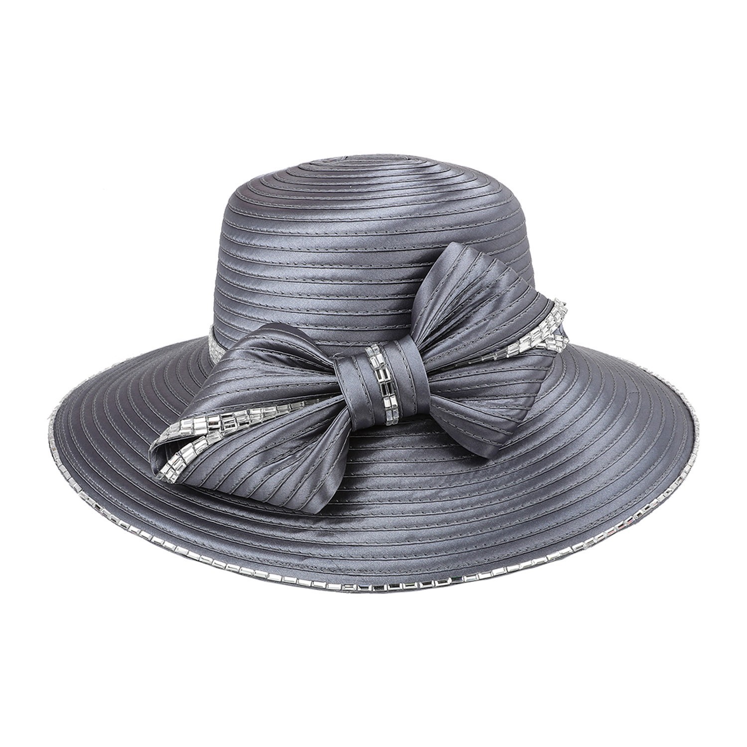 Gray Bow Accented Dressy Hat Classic Edwardian Hat for any Event including Tea Parties  main image 3