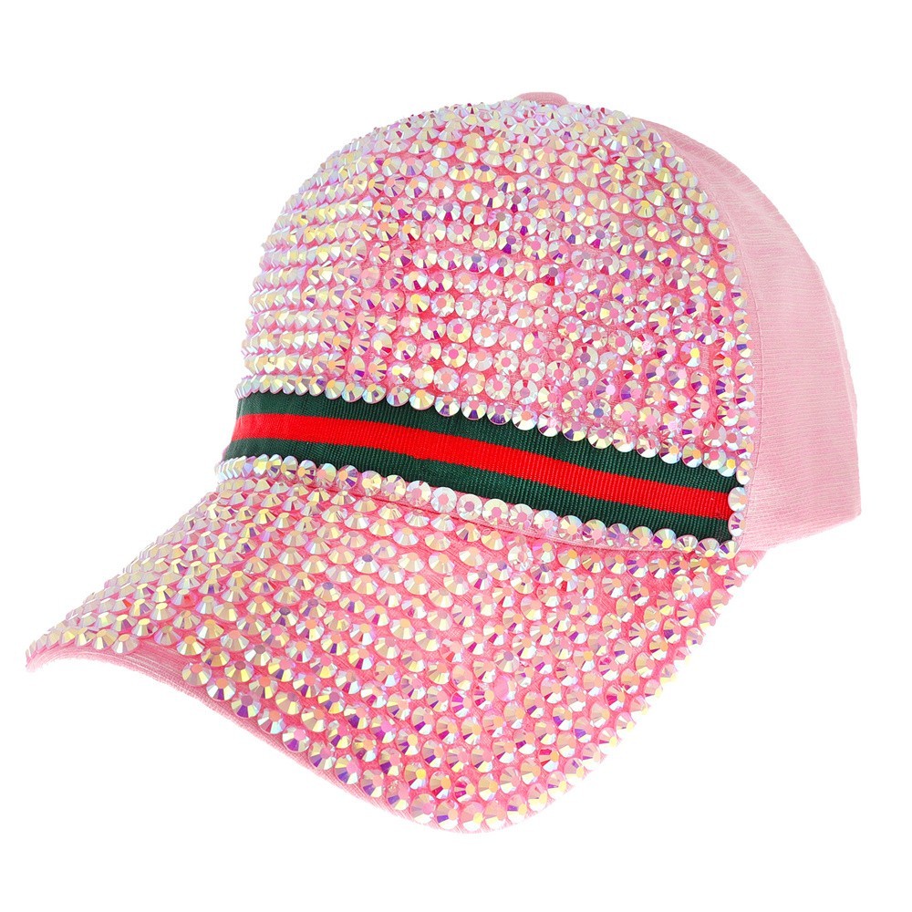 STYLISH RHINESTONE FRONT & BRIM WITH GREEN RED STRIPE  display picture 1
