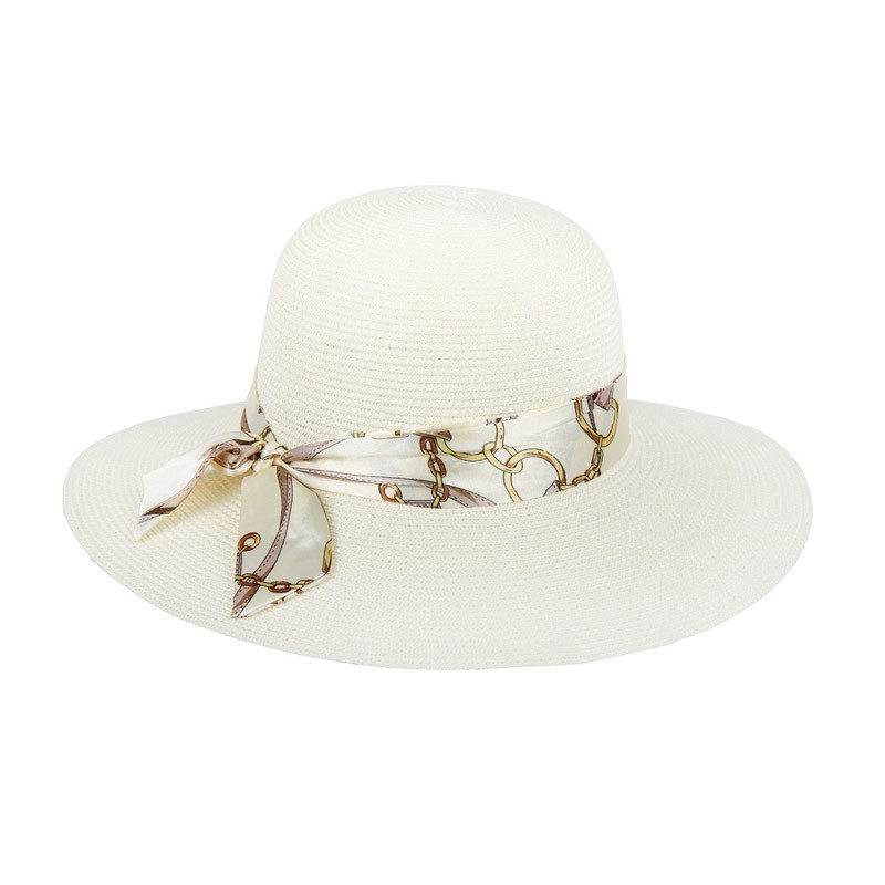 Trendy Ivory Large Summer Hat With Bow Tie SLHTP757 > Straw Hats