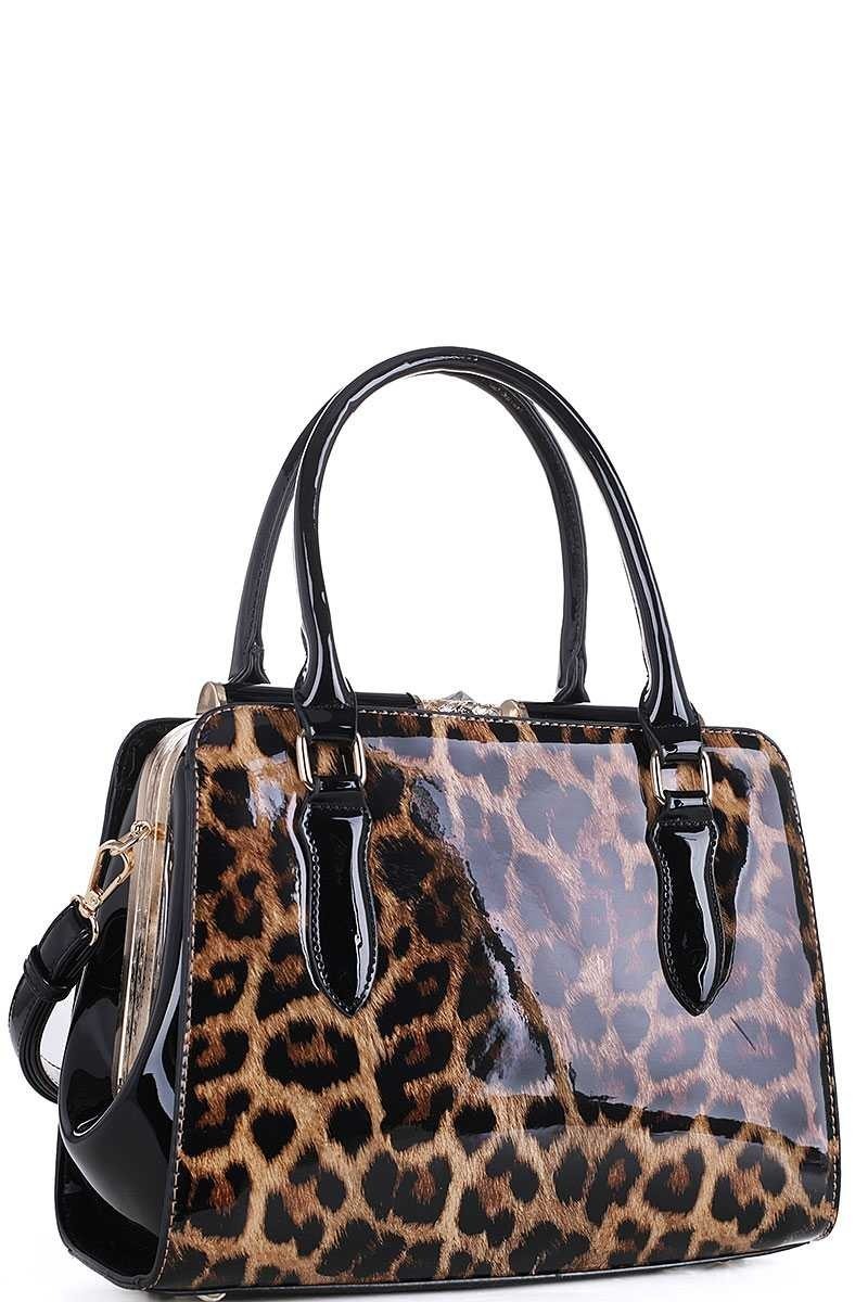 LEOPARD TWO TONE COLOR SATCHEL WITH LONG STRAP JY-HY-5229 > Animal ...