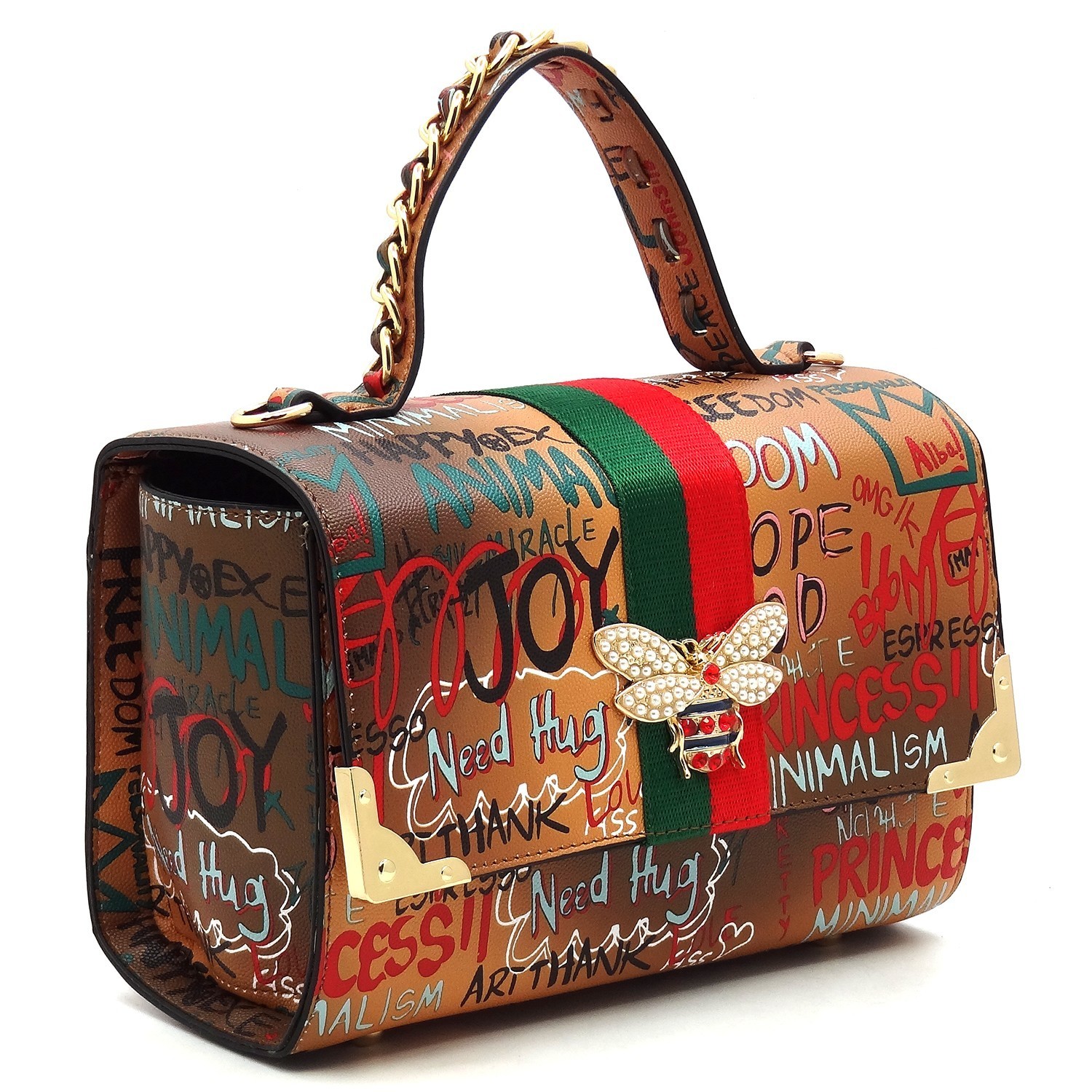 Bee❁.·+。*　マルゴーブラックポシェット 2-in-1 Trendy Multi Graffiti Queen Bee Boxy Satchel CH