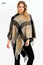 FRINGED PLAID PATTERN PONCHO