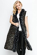 Soft Fur Collar Leopard Long Line Vest