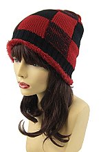 Pack of 12 (pieces) Assorted Fur Lining Plaid Beanies FM-HNHT1055
