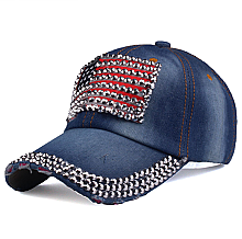 Crystal US Flag Embelished Denim Cap