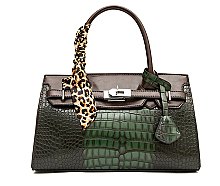 Crocodile Padlock Scarfed Handle Satchel Handbag