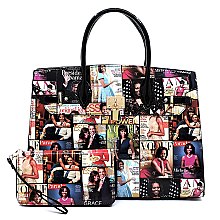 2-in-1 Magazine Cover Collage Padlock Satchel