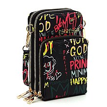 2 iN 1 Multi Graffiti Print Cell Phone Purse & Crossbody Bag
