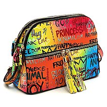 GRAFFITI MID ZIP TASSEL CROSSBODY BAG