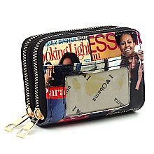 Magazine Cover Collage Card Holder Double Zip Wallet