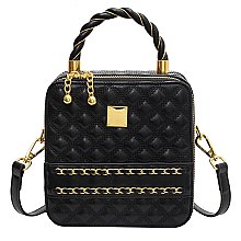 Boxy Shape Quilted Accent Satchel / Shoulder Bag