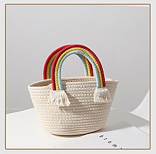 Rainbow Handle Trendy Straw Bag