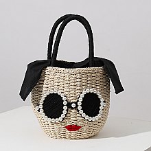 Pearl Glasses Icon Straw Bucket Bag