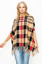 Trendy Plaid Pattern Fancy Poncho with Sleeves