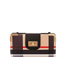 CH-BT041 ELEGANT ALBA TARTAN MODERN CHECK LONG WALLET WITH CHAIN