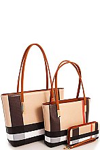 CH-BT2669 SMOOTH TEXTURED MODERN CHECK 3 in 1 FASHION TOTE SET
