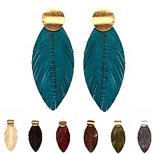 Leather Feather Metal Post Earring