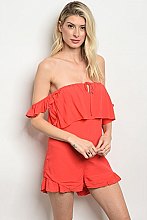 Ruffle Trim Off the Shoulder Romper - Pack of 6 Pieces-